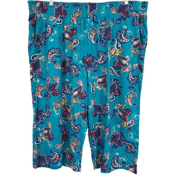 Woman Within Pants Plus Size 1X Blue Paisley Crop Stretch Waist Soft Comfy New - Picture 1 of 8